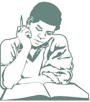 Clip art of a young man studying a book.