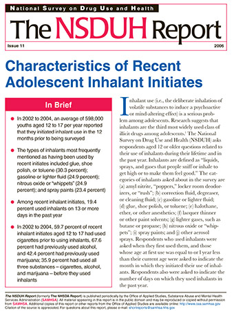 Characteristics of Recent Adolescent Inhalant Initiates