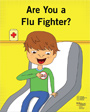 Are You a Flu Fighter? Coloring book drawing of a boy sitting in a doctor's office waiting room.