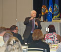 Photo of Ted Daywalt, President of VetJobs, giving a Keynote Address.