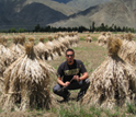Photo of David Ortega in a wheat field outside of Lhasa, Tibet, China.