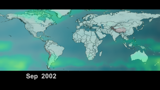 This visualization is a time-series of the global distribution and variation of the concentration of mid-tropospheric carbon dioxide observed by the Atmospheric Infrared Sounder (AIRS) on the NASA Aqua spacecraft.