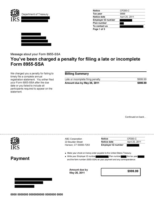 Image of page 1 of a printed IRS CP283C Notice
