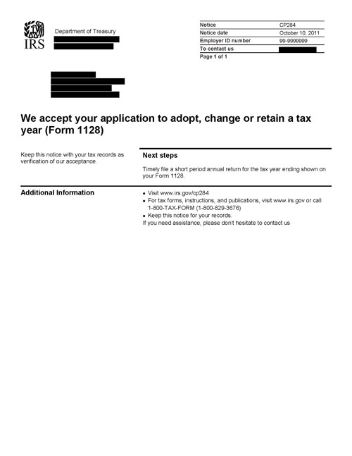 Image of page 1 of a printed IRS CP284 Notice