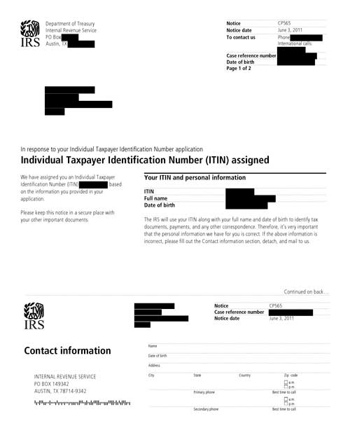 Image of page 1 of a printed IRS CP565 Notice
