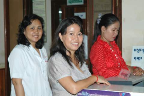 Dr. Ouk Vong Vathiny (left) at a RHAC clinic in Phnom Penh, Cambodia