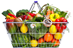 Wire shopping basket full of veggetables