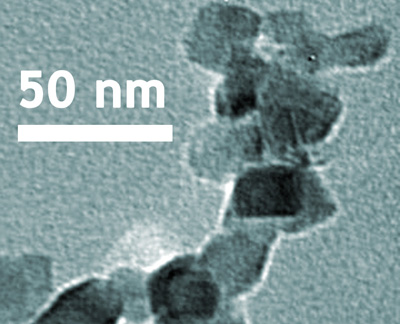 TEM image shows nanoscale crystalline structure of titanium dioxide