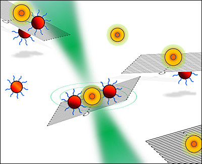 illustration quantum dots and gold nanoparticles in different configurations