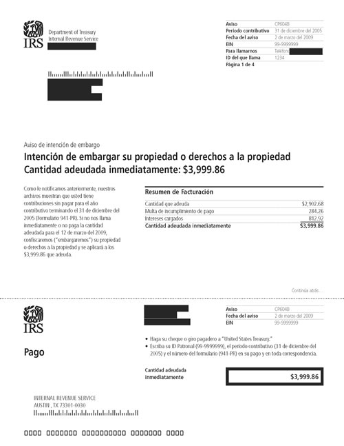 Image of page 1 of a printed IRS CP604B Notice