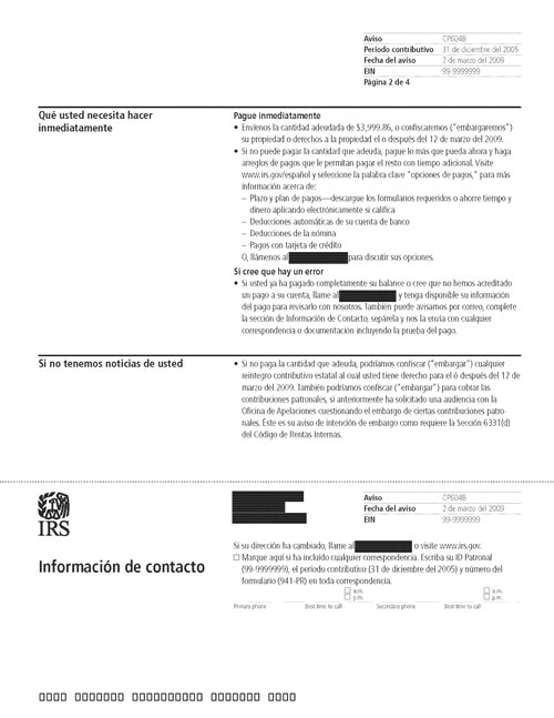 Image of page 2 of a printed IRS CP604B Notice