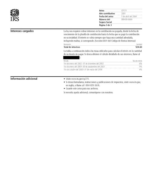 Image of page 3 of a printed IRS CP771 Notice