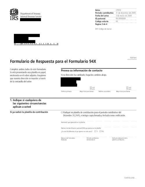 Image of page 3 of a printed IRS CP959 Notice