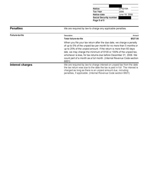 Image of page 5 of a printed IRS CP3219A Notice