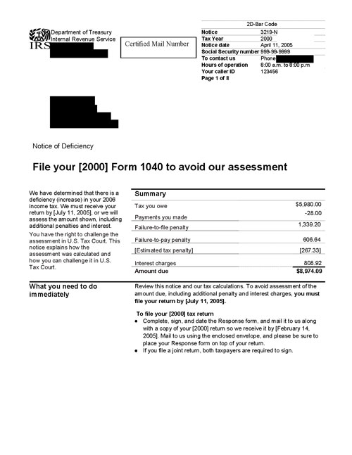 Image of page 1 of a printed IRS CP3219N Notice