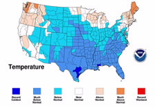 U.S. map graphic with temperature ranges. Click for full-size graphic.