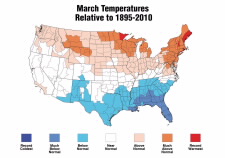 Map of March temperature. Click for larger image.