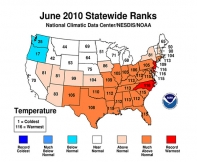 Map of U.S. showing June temperatures