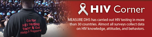 HIV Corner. MEASURE DHS has carried out HIV testing in more than 30 countries. Almost all surveys collect data on HIV knowledge, attitudes, and behaviors.  (Photo credit: © 2007 Fotodan, Courtesy of Photoshare)