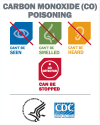 Graphic: Carbon Monpxode (CO) Poisoning. Can't be seen. Can't be smelled. Can't be heard. CAN be stopped.