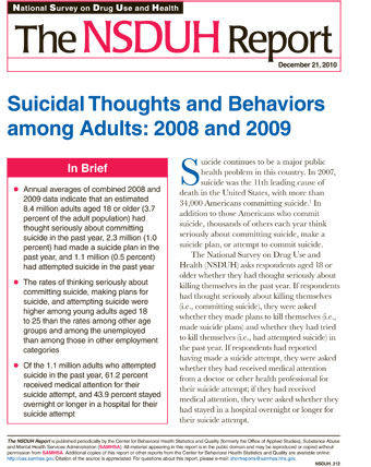 Suicidal Thoughts and Behaviors among Adults: 2008 and 2009