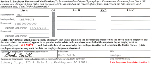 Image of Section 2 of the Form I-9