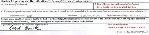 Image of Section 3 of Form I-9