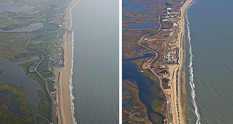 Left: Wallops in August 2012. Right: Wallops in November 2012, after Hurricane Sandy