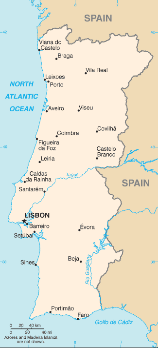 Date: 2011 Description: Map of Portugal.  © CIA World Factbook image