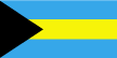 The Bahamas flag is three equal horizontal bands of aquamarine ,top,, gold, and aquamarine, with a black equilateral triangle based on the hoist side. 2003.
