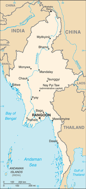 Date: 08/10/2011 Description: Map of Burma © CIA Factbook