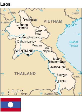 Map and flag of Laos