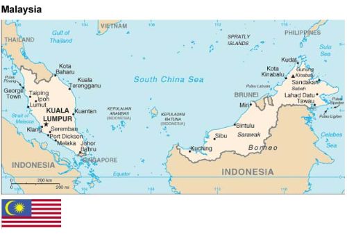  Description: Map and flag of Malaysia