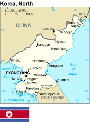 Map and flag of North Korea