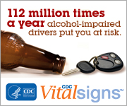 112 million times a year alcohol-impaired drivers put you at risk. CDC Vital Signs. http://www.cdc.gov/VitalSigns/DrinkingAndDriving/