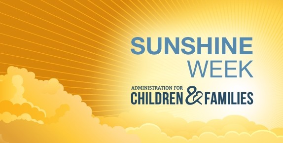 A sun shining through clouds with the ACF Logo and the words "Sunshine Week"