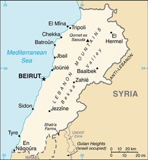 Date: 01/05/2012 Description: Map of Lebanon. © CIA World Factbook