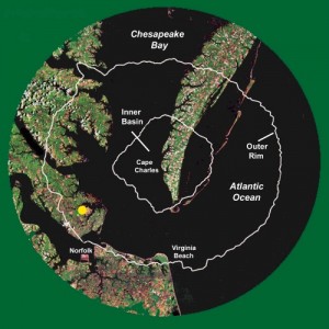 A map showing the location of the Chesapeake Bay impact crater