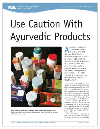 PDF Cover: Use Caution With Ayurvedic Products