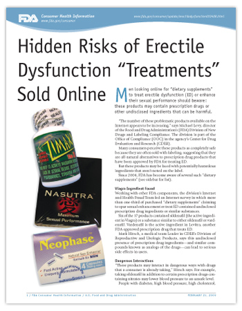 PDF Cover image -Hidden Risks of Erectile Dysfunction "Treatments" Sold Online - Consumer Update. Click on the image to view the PDF