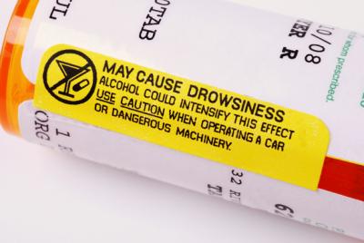 warning label on medication advising against drinking alcohol