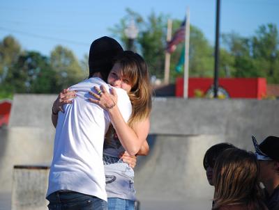 boy and girl hugging