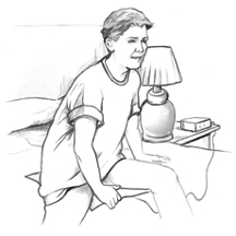 Drawing of a boy awakened by a moisture alarm.