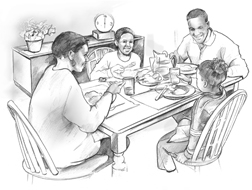 Drawing of an African American family at dinner.