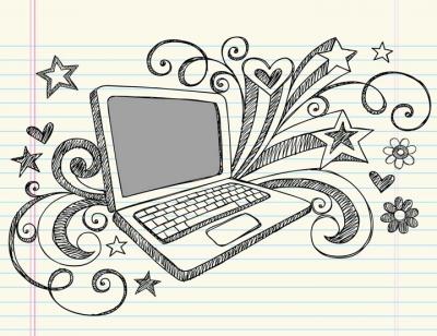 laptop sketched onto lined paper