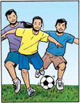 Ana and the two guys playing soccer