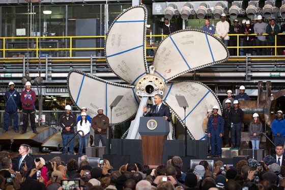 President Barack Obama at Newport News Shipbuilding in Newport News, Va., Feb. 26, 2013