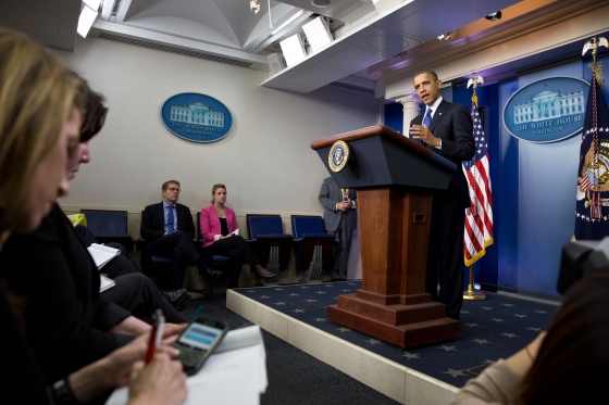 President Barack Obama delivers a statement to the press in the Brady Press Briefing Room (December 21, 2012)