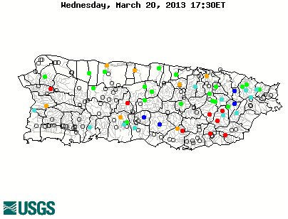 Current streamflow conditions in Puerto Rico; click to go to a live map.