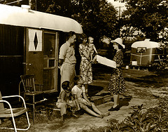 A 1940 census worker counts a family